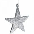 Floristik24 Christmas decoration star pendant silver glitter 9cm 12pcs