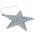 Floristik24 Christmas decoration star pendant silver glitter 9cm 12pcs