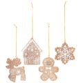 Floristik24 Christmas ornaments, honey cake design, reindeer, gingerbread man, snowflake, 7cm, 4 pieces