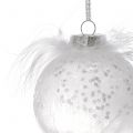 Floristik24 Christmas ball with feather white Ø7.5cm 6pcs