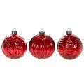Christmas baubles, glass, red, 8cm, 12 pieces | Floristik24.ie