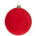 Floristik24 Red velvet-look Christmas bauble, large 20cm Christmas tree bauble, 3 pieces