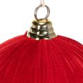 Red velvet-look Christmas bauble, large 20cm Christmas tree bauble, 3 pieces | Floristik24.ie