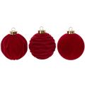 Christmas bauble, velvety surface, red, 8cm, 12 pieces | Floristik24.ie