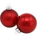 Christmas tree decorations, tree pendants, Christmas ball red marbled H8.5cm Ø7.5cm real glass 14pcs