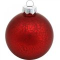 Christmas tree decorations, tree pendants, Christmas ball red marbled H8.5cm Ø7.5cm real glass 14pcs