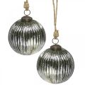 Floristik24 Christmas balls glass Christmas tree balls silver with grooves Ø10cm 2pcs