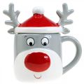 Floristik24 Christmas cup reindeer mug with lid H15cm 2pcs
