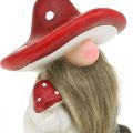 Deco elf ceramic mushroom hat table decoration red, white H10.5cm 3pcs