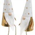 Floristik24 Gnome Christmas deco figure white, gold Ø6.5cm H22cm 2pcs