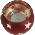 Floristik24 Lantern glass tealight glass with stars red Ø9cm H7cm