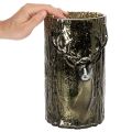 Glass tealight holder with deer head and tree reliefs, winter decoration, 26cm | Floristik24.ie