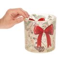 Glass votive candle holder with red ribbon and winter branches, 15cm | Floristik24.ie