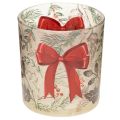 Floristik24 Glass votive candle holder with Christmas branches and red ribbon, 8cm, 2 pieces