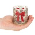 Glass votive candle holder with Christmas branches and red ribbon, 8cm, 2 pieces | Floristik24.ie
