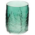 Floristik24 Glass tealight holder with fir trees in relief, Christmas decoration, 16cm