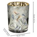 Candle holder with birds, winter design, glossy, 12cm | Floristik24.ie