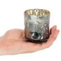 Glass tealight holder with bird and snowflake motif, 8cm, 2 pieces | Floristik24.ie