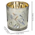 Glass tealight holder with bird and snowflake motif, 8cm, 2 pieces | Floristik24.ie