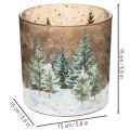 Glass tealight holder with fir forest design, winter decoration, 15cm | Floristik24.ie