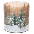 Floristik24 Glass tealight holder with winter forest in snow, Christmas decoration, 20cm