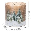 Glass tealight holder with winter forest in snow, Christmas decoration, 20cm | Floristik24.ie