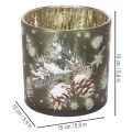 Glass tealight holder with pine cones and snowflakes, 15cm | Floristik24.ie