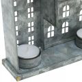 Row of houses, metal decoration for lighting, Advent decoration, silver lantern L52cm H20cm | Floristik24.ie
