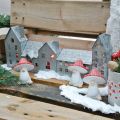 Row of houses, metal decoration for lighting, Advent decoration, silver lantern L52cm H20cm | Floristik24.ie
