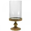 Floristik24 Lantern glass on wooden base decorative glass antique look Ø22cm H45cm