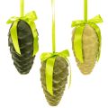 Floristik24 Decorative pine cones for hanging, flocked pine cones with ribbon and bow, 18cm, 3 pieces