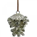 Floristik24 Pine cone decorative cones for hanging silver H6cm