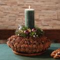 Round pine cone pot as a planter, 38cm; round pine cone pot, natural brown, made from pine cones, 38cm x 14cm | Floristik24.ie