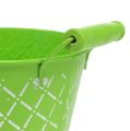 Floristik24 Zinc bucket green with wooden handles Ø14.5cm H13cm