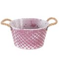 Floristik24 Zinc bowl, diamond shape with rope handles, violet/white washed, Ø24.5cm H14cm