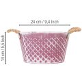 Zinc bowl, diamond shape with rope handles, violet/white washed, Ø24.5cm H14cm | Floristik24.ie