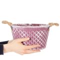 Zinc bowl, diamond shape with rope handles, violet/white washed, Ø24.5cm H14cm | Floristik24.ie