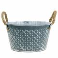 Floristik24 Zinc bowl diamond with rope handles blue-gray Ø25cm H14cm