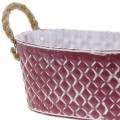 Floristik24 Zinc bowl oval diamond with rope handles violet white washed 24cm H10cm