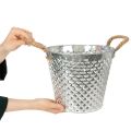 Zinc pot, diamond shape, with rope handles, whitewashed, Ø24.5cm H21cm | Floristik24.ie
