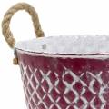 Floristik24 Zinc pot diamond with rope handles purple, white washed Ø21cm H19cm
