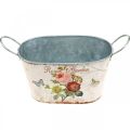 Floristik24 Vintage flower tub, metal pot with handles, planter with roses L18cm H10.5cm