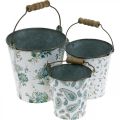 Floristik24 Spring decoration, metal bucket, plant bucket flower pattern, metal decoration H15/11/9.5cm set of 3