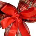 Decorative Christmas bow, gift bow, outdoor, red checkered, 6cm wide, 20×29cm, 2 pieces | Floristik24.ie