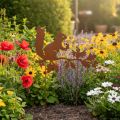 Garden stake squirrel on branch, weathered metal, 42cm high, 3 pieces | Floristik24.ie