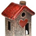 Romantic ceramic houses with heart motif – red &amp; natural tones, 11 cm – lovingly designed winter decoration – 3 pieces | Floristik24.ie
