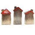 Romantic ceramic houses with heart motif – red &amp; natural tones, 11 cm – lovingly designed winter decoration – 3 pieces | Floristik24.ie
