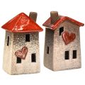 Loving ceramic houses – heart design, red &amp; natural, 17.5 cm – romantic decoration for the home 2 pieces | Floristik24.ie
