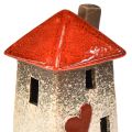Loving ceramic houses – heart design, red &amp; natural, 17.5 cm – romantic decoration for the home 2 pieces | Floristik24.ie