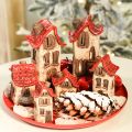 Ceramic house decoration with red roof, light-up house, 15cm, 2 pieces | Floristik24.ie